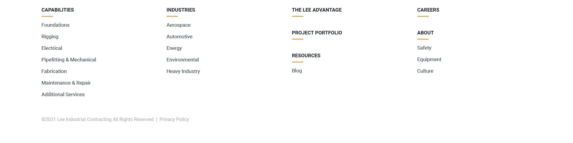Homepage screenshot of Lee Contracting