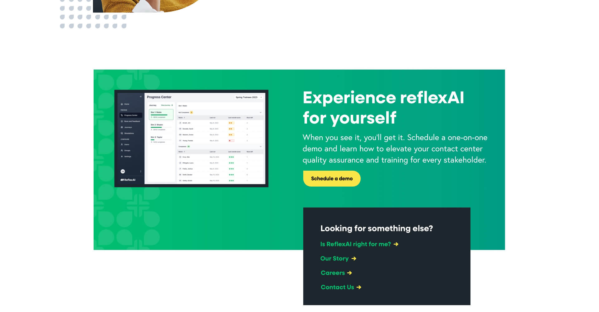 Homepage screenshot of ReflexAI