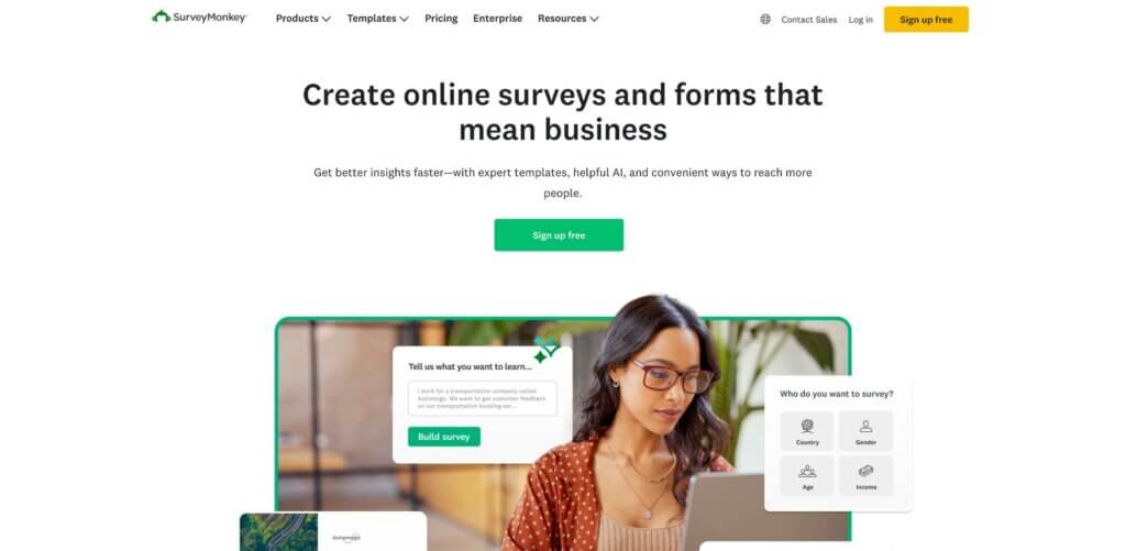 SurveyMonkey B2B website design