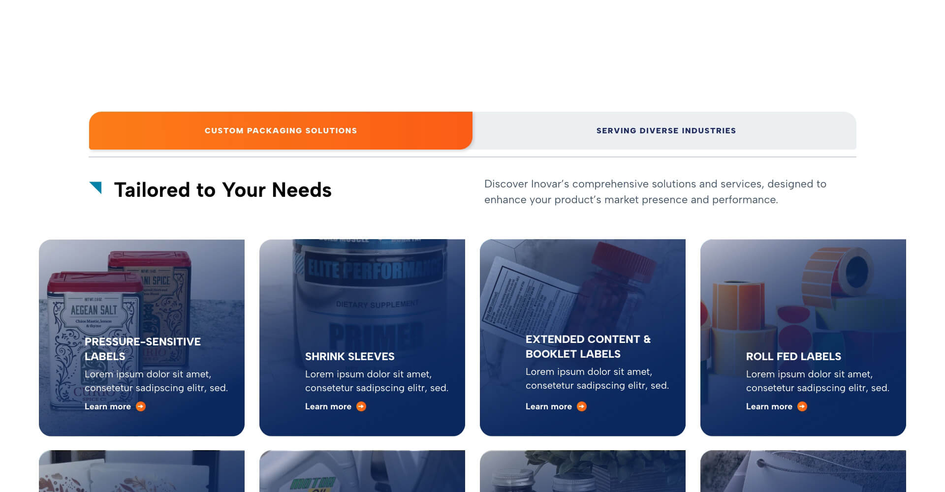 Homepage screenshot of Inovar Packaging