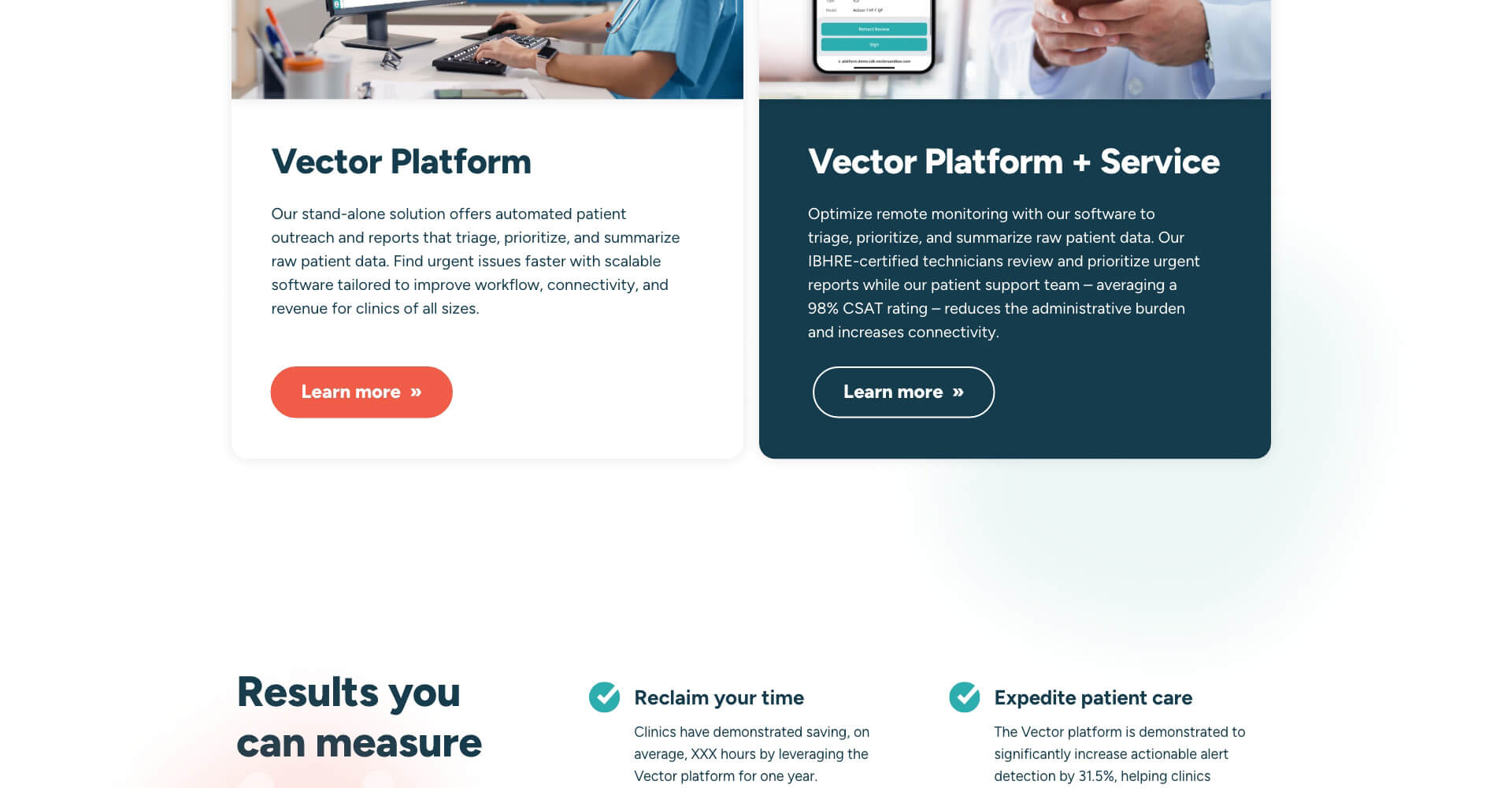 Homepage screenshot of Vector Remote Care