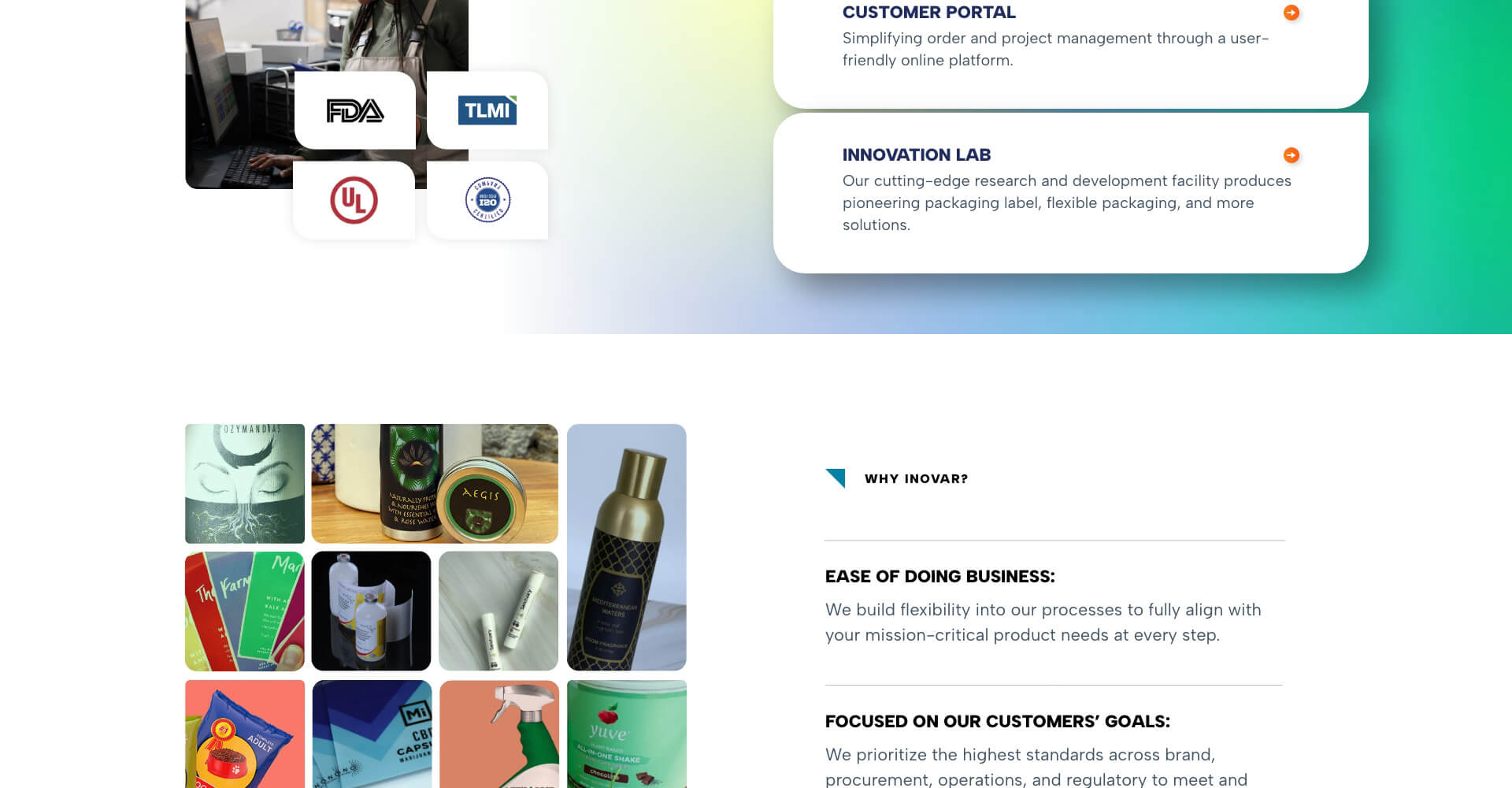 Homepage screenshot of Inovar Packaging