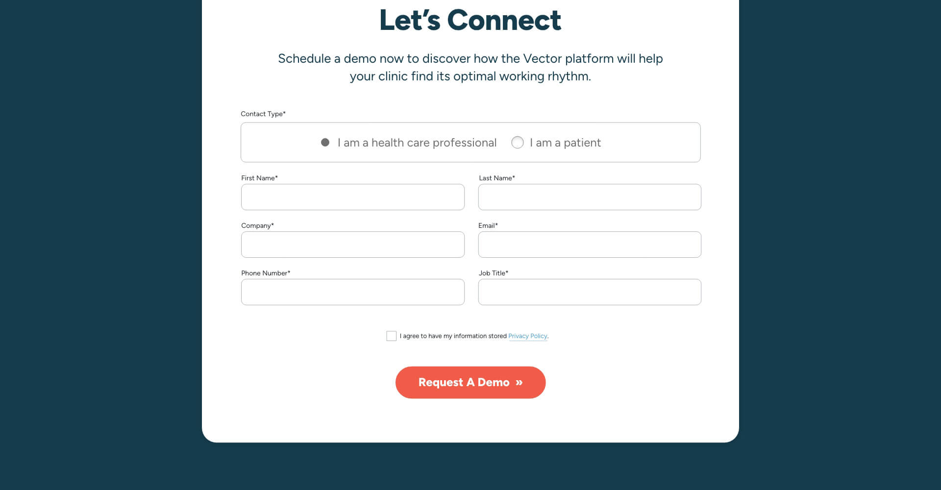 Homepage screenshot of Vector Remote Care